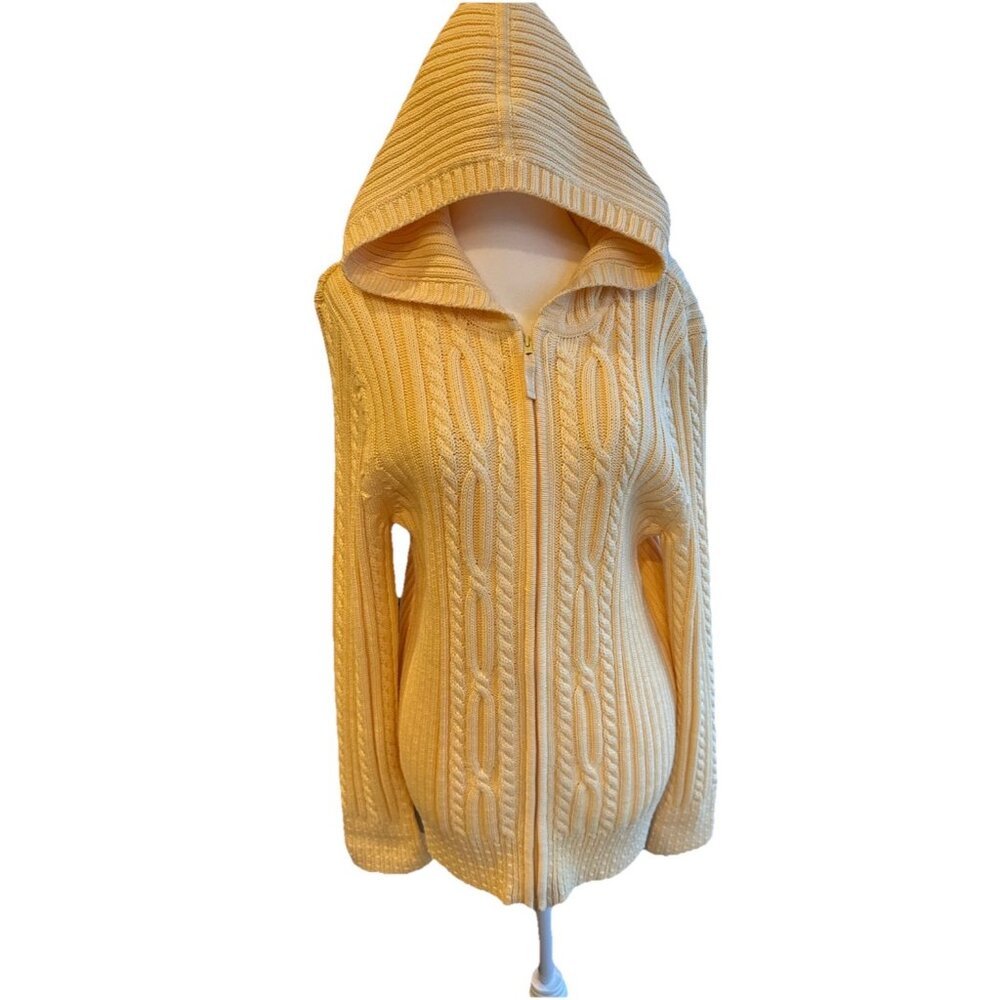 Lands End Women’s Yellow Zip Up Cardigan Sweater 100% Cotton XL 18-20